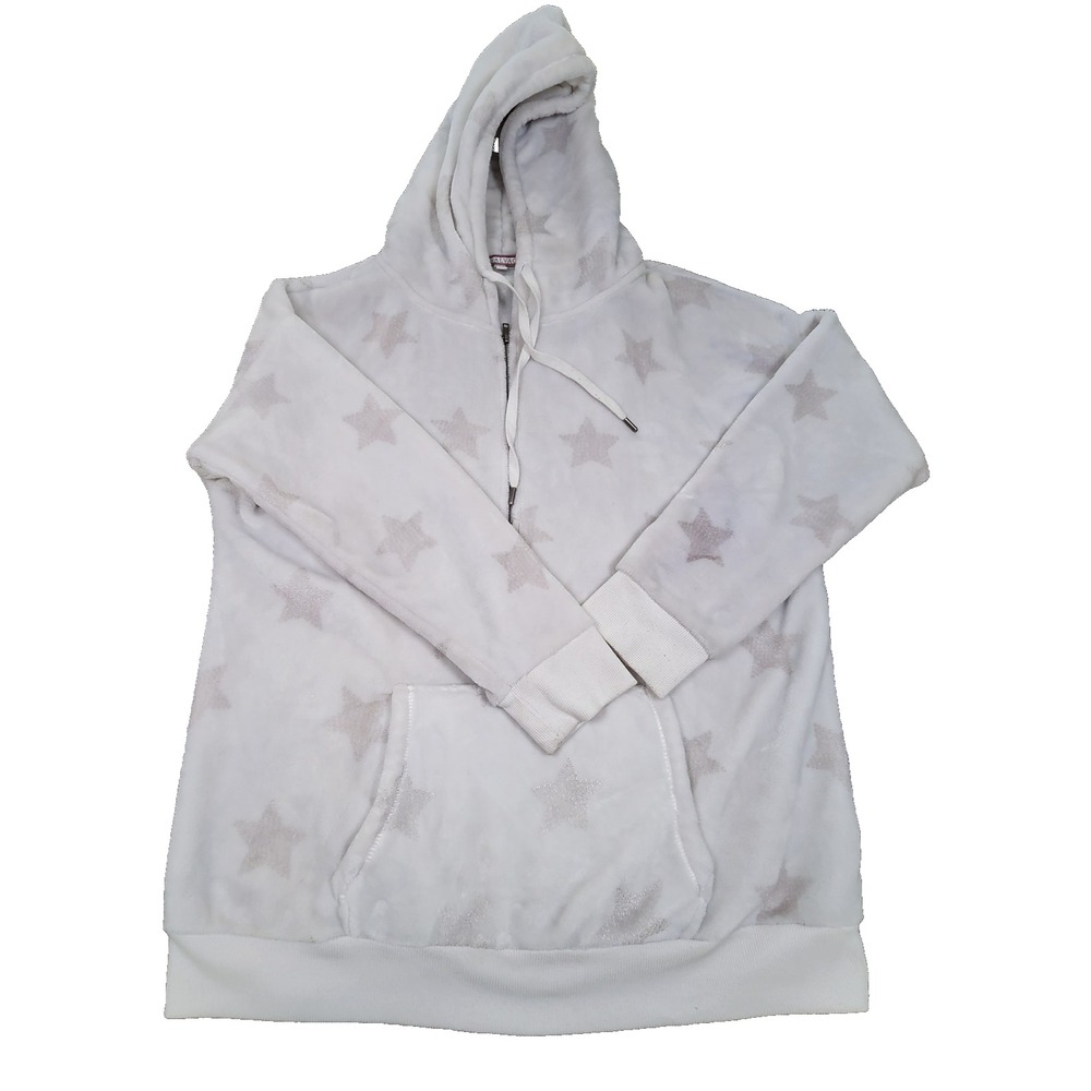 PJ Salvage Womens Star Print Half Zip Fleece Hoodie White Large